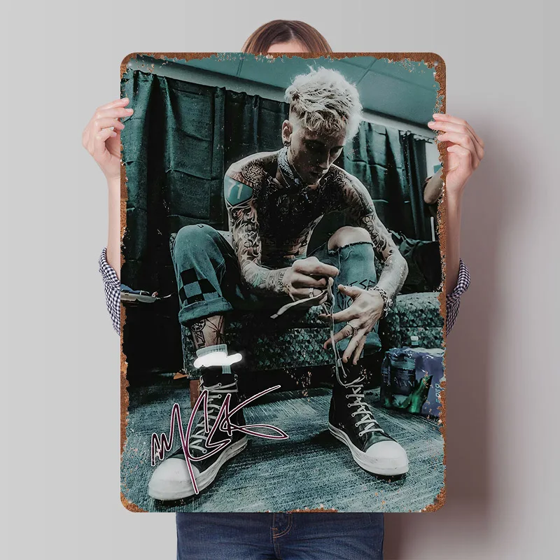 Machine Gun Kelly Tying His Shoes Metal Poster Customized Wall Art Retro Vintage Tinplate Signs for Man Cave Home Decoration