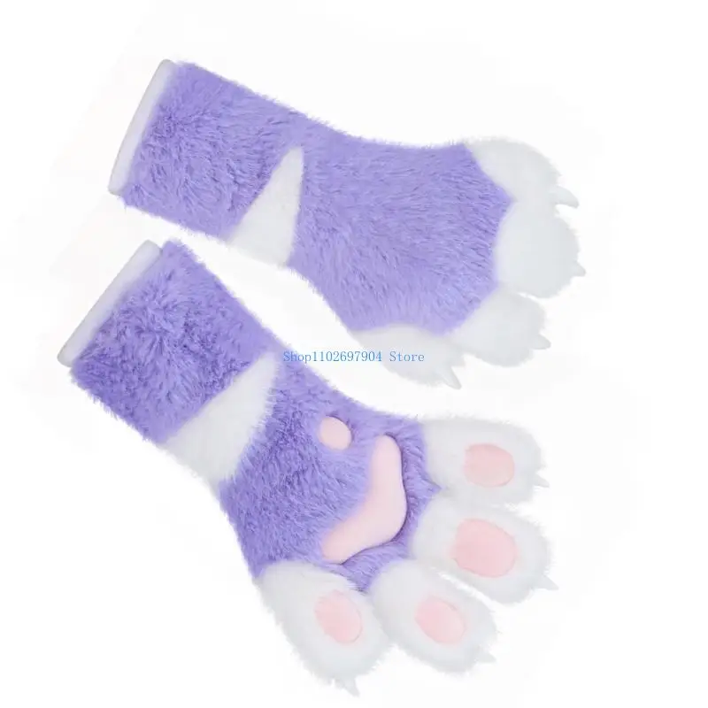 N7YF Foxes Wolf Claw Glove Pluszowe futrzane koty Rękawiczki z pazurami Fursuit Animal Paws Mittens