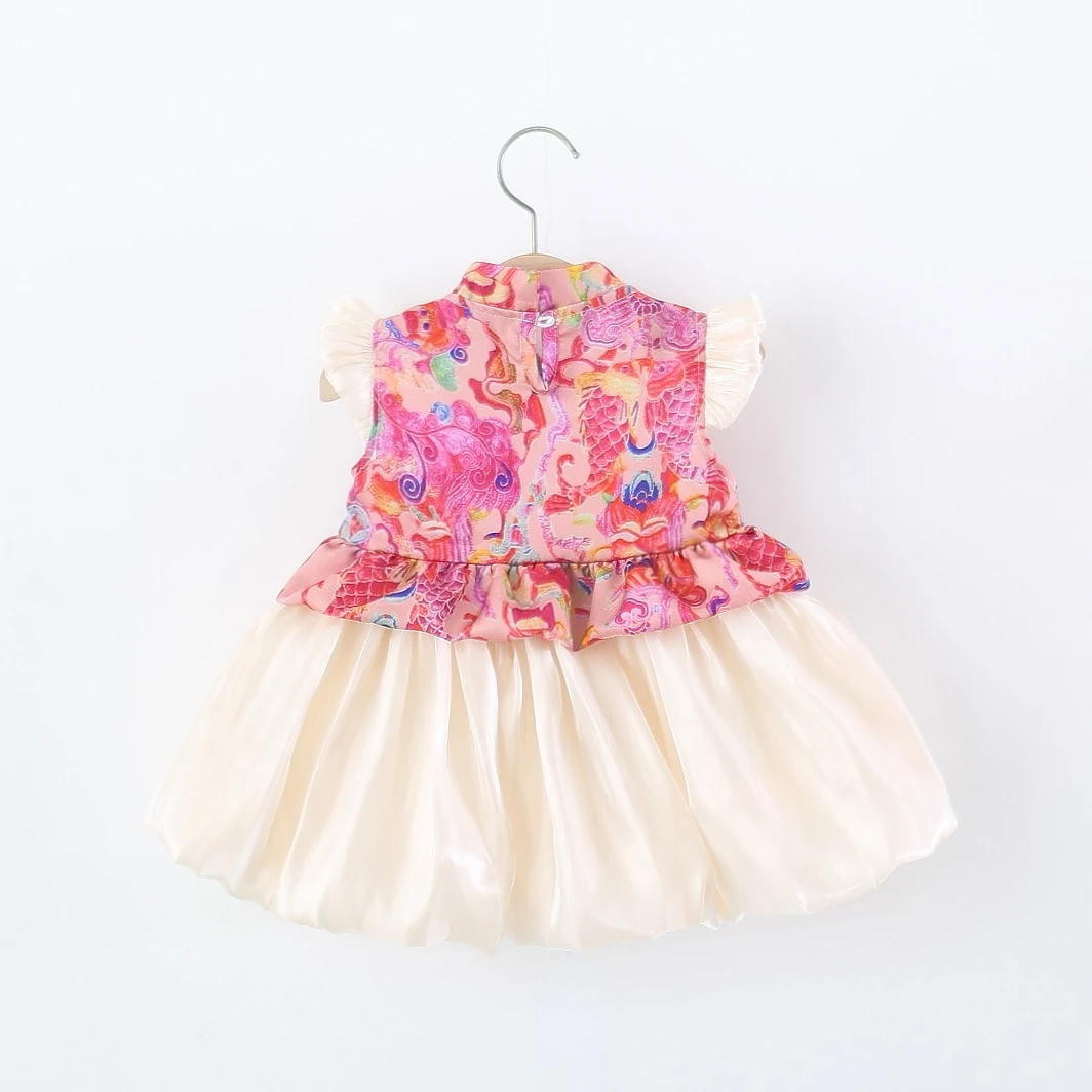 Baby Girl Dress Summer Cotton Bow And Chinese Style Small Flying Sleeves Baby Dresses Sweet And Cute Baby Girl Clothing