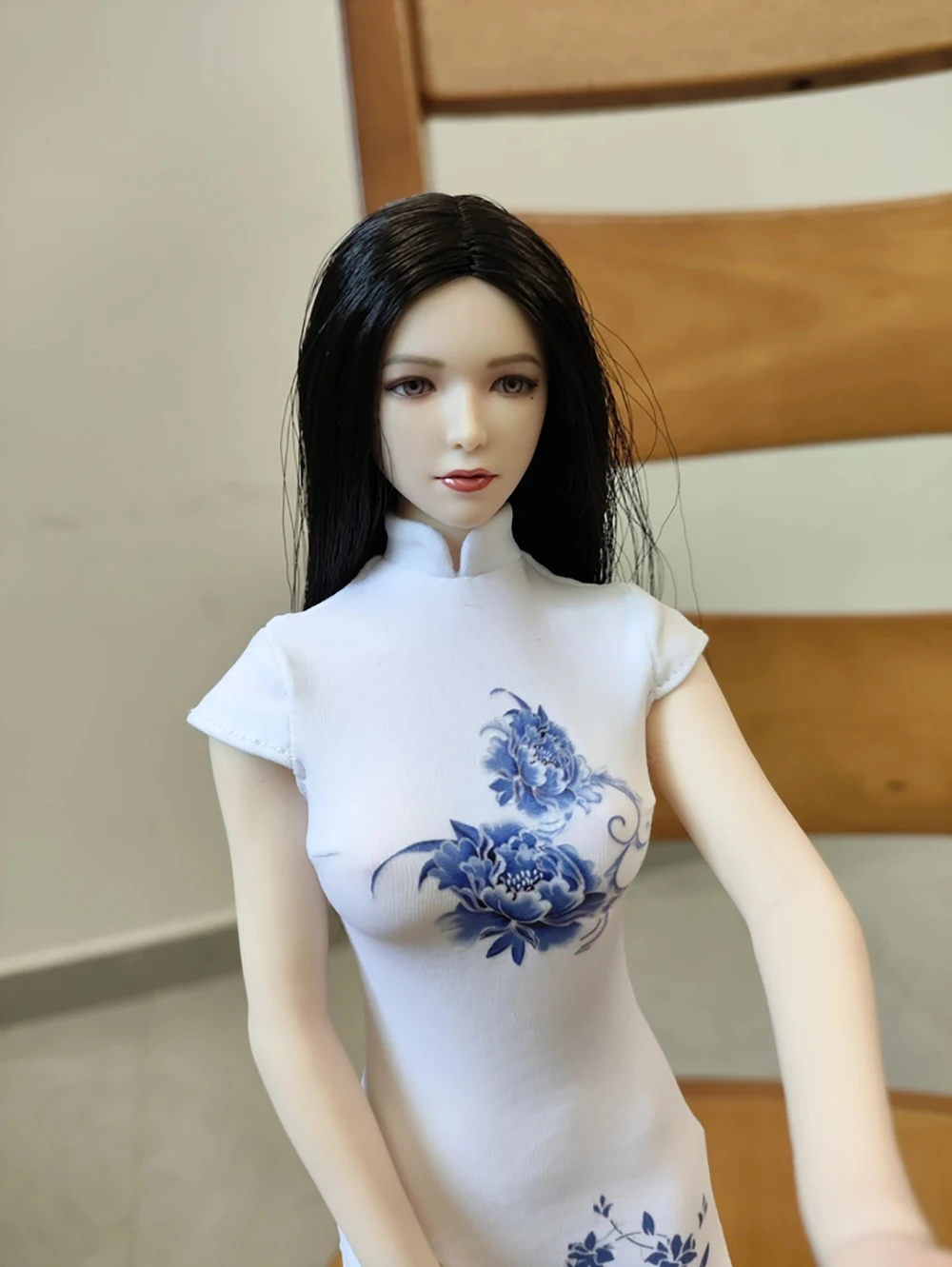 Масштаб 1/6, обтягивающее платье Cheongsam из ледяного шелка для женщин, средние, большие, пухлые груди, фигурки тела