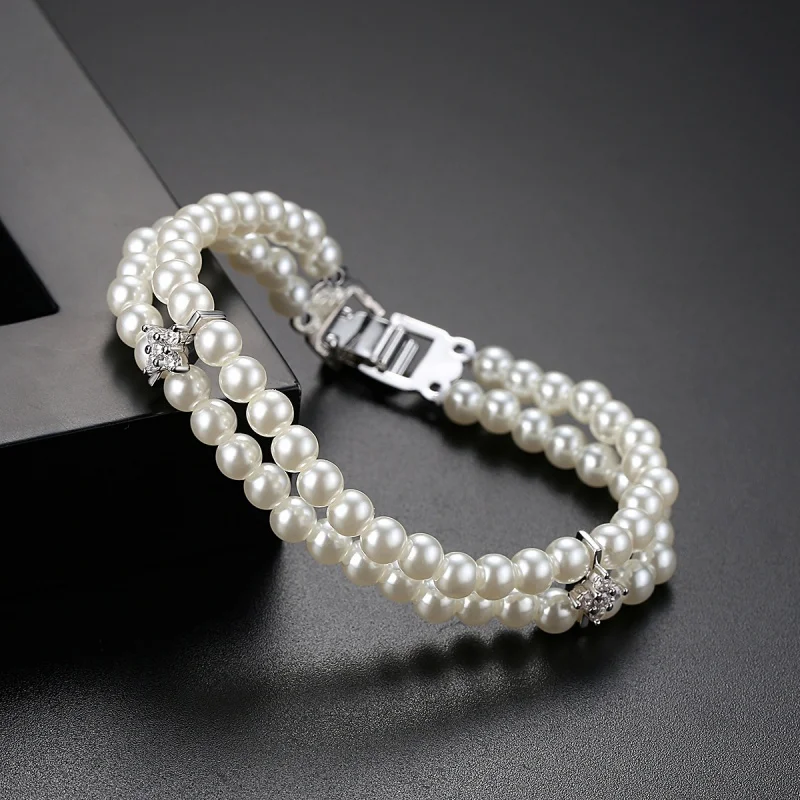 

Imitation pearl bracelet brass crystal zircon bracelet Europe and the United States fashion new all-match design sense hand jewe