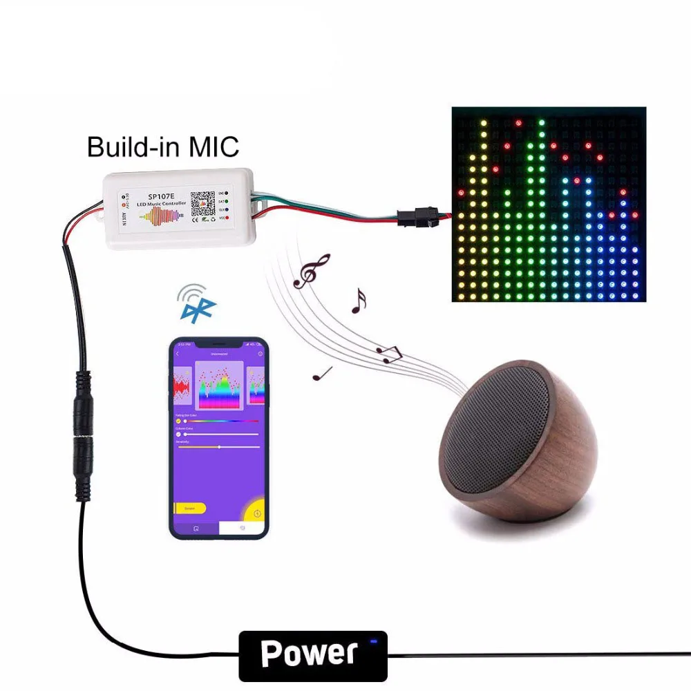 Controlador de música Led, banda de luz Led con Bluetooth, Wifi, WS2811, WS2812B, SK6812, RGB/RGBW, APA102, SP107E, SP110E, WS2801, DC5V-24V, SP105E