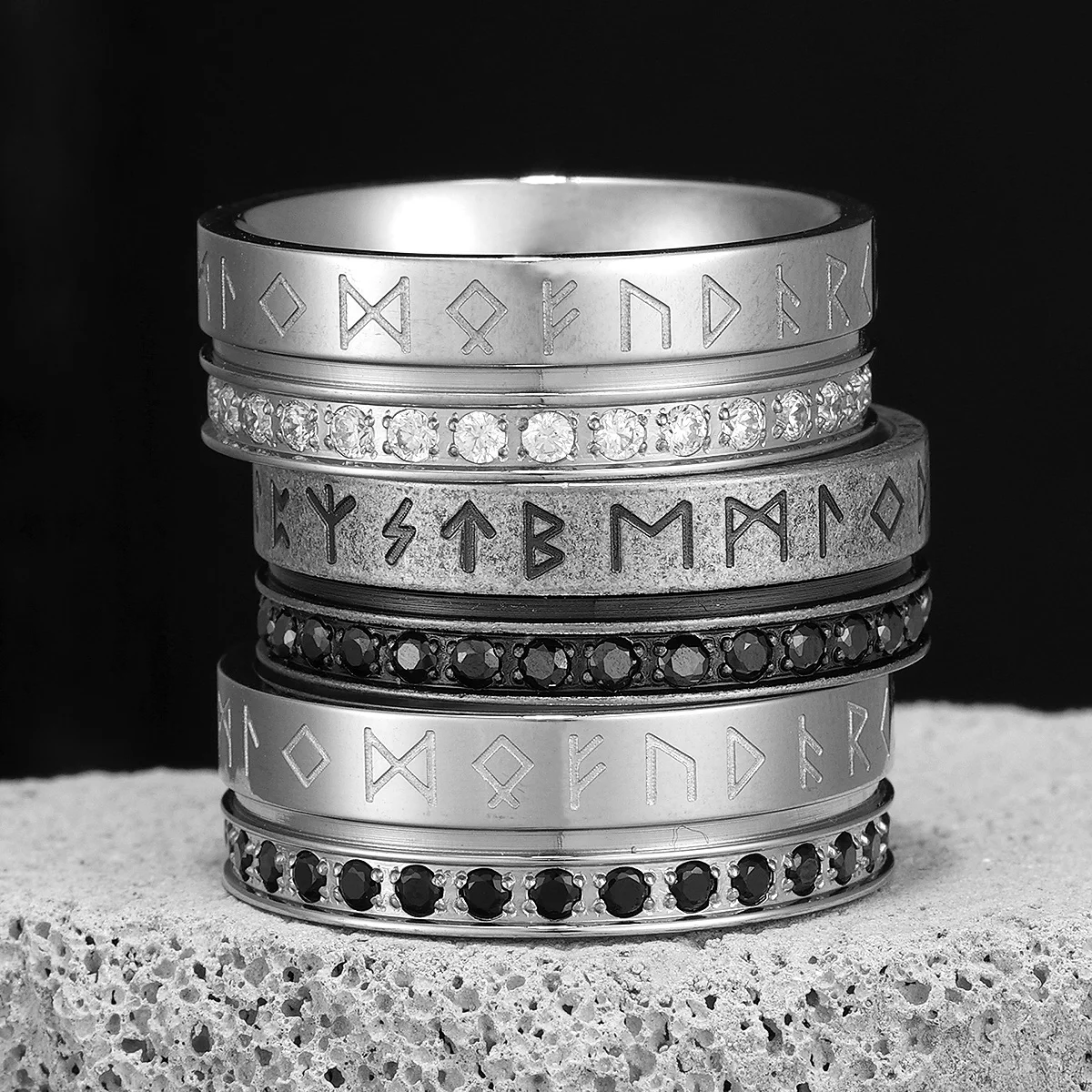 

Vintage Viking Runes Rhinestone Stainless Steel Womens Mens Rings Punk For Boyfriend Biker Jewelry Creativity Gift Wholesale