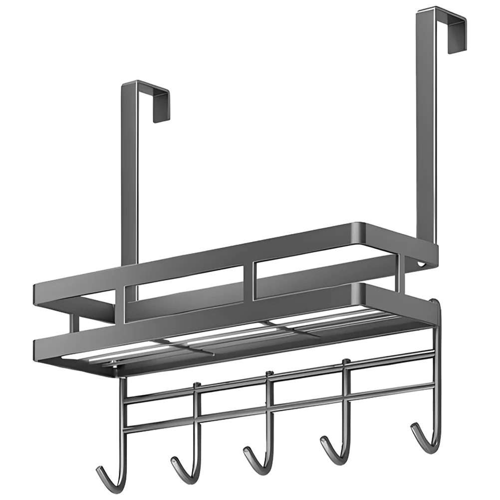 

Detachable Installation Free Door Storage Rack High Carbon Steel Hook Gray Shelf Hanger Multiple Hooks for Hats Kitchen ganizer