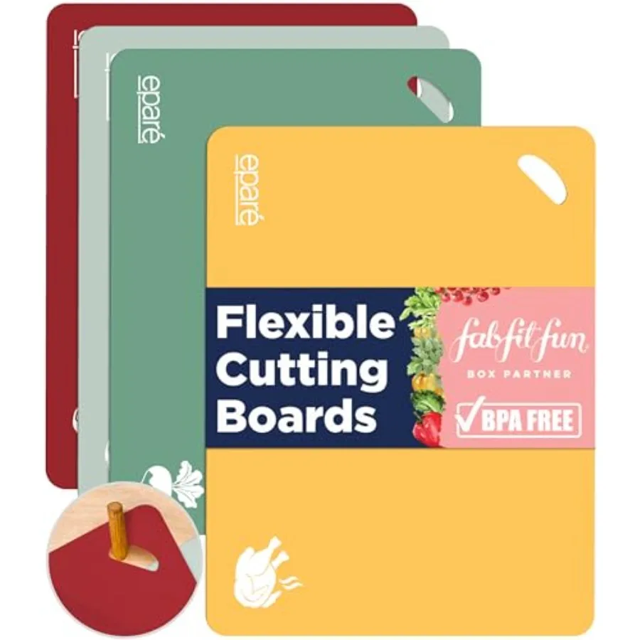 

Extra Thick Flexible Folding Cutting Boards for Kitchen - Set of 4 Hangable and BPA Free Large Chopping and Cutting Mats for Cn