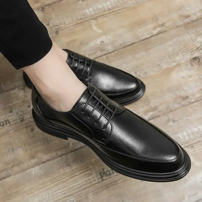 Classic Leather Shoes Men's Casual Big Head Derby Hong Kong Style Suit Young Hair Stylist Dress Party Men's Shoes