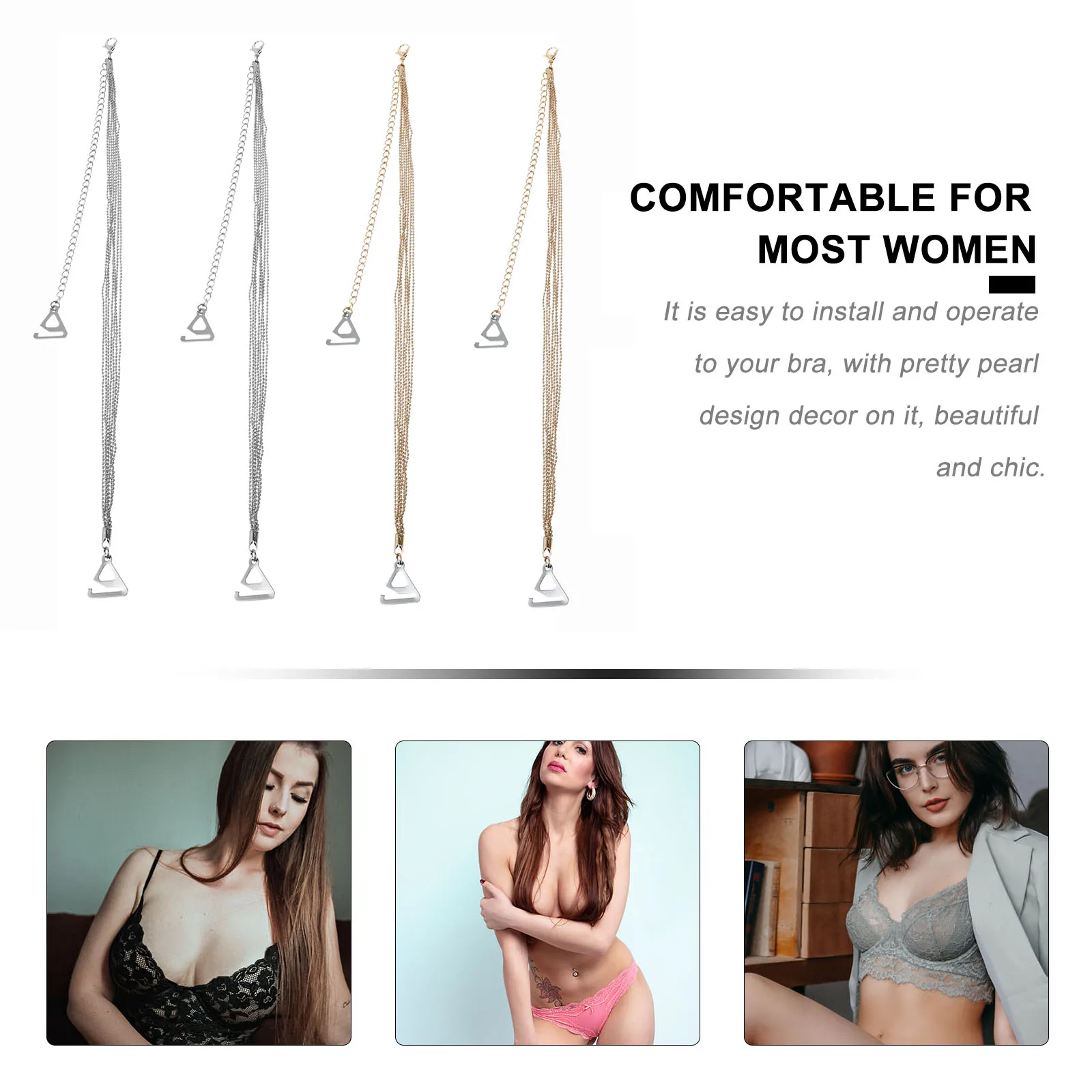 

2 Pairs Rhinestone Bra Non Slip Pearl Bra Straps Straps Metal Tassel Non Slip Pearl Decorative Shoulder Bands for Women
