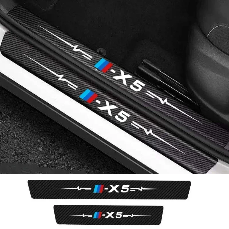 Car Door Threshold Scuff Plate Decals Sill Stickers For BMW X5 Badge E70 E53 F15 Auto Door Entry Pedal Guards Bumper Strips
