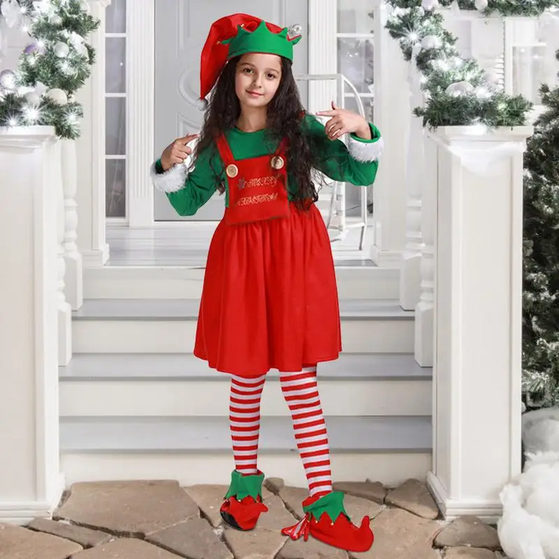 Kids Elves Costume Elves Costume Hat Socks Cosplay Clothes Christmas Outfit Adorable Elves Dress Up Festival Outfit For