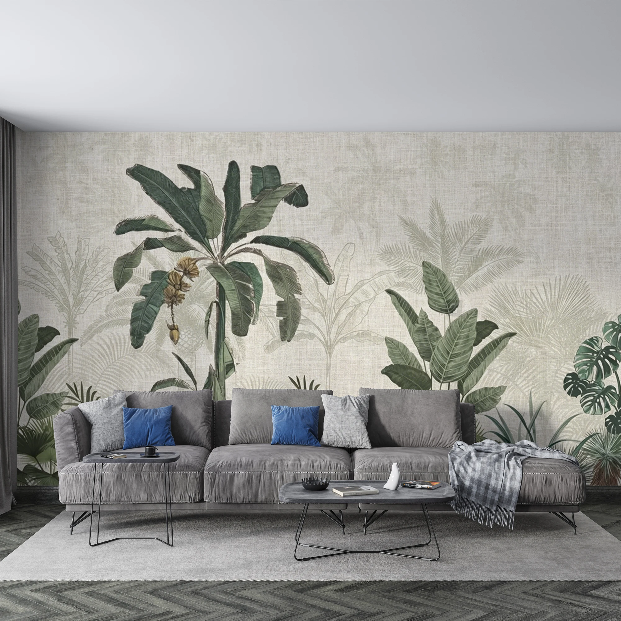 Milofi Custom Mural Wallpaper Vintage Tropical Banana Palm Monstera Leaf Linen Texture Living Room Bedroom Wall Decor Papel De P