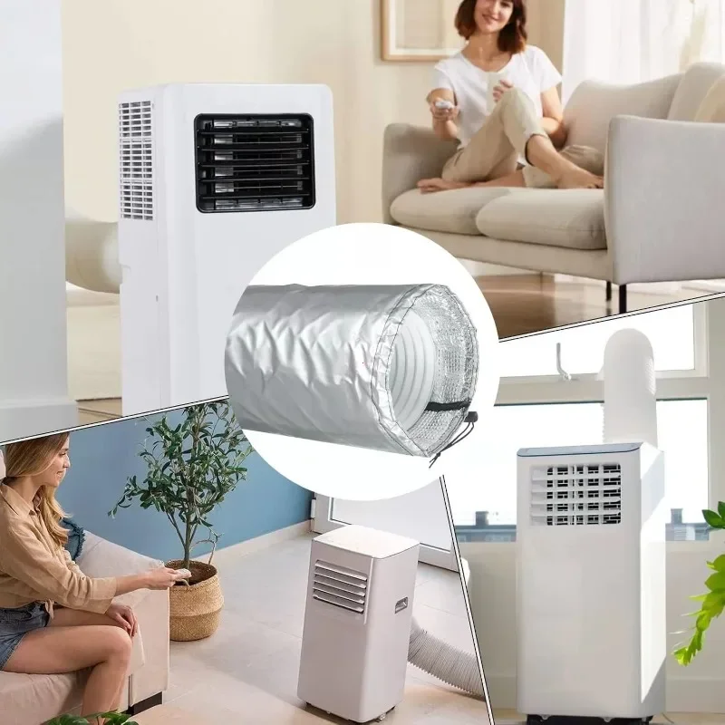 Aluminum Foil Portable Air Conditioner Hose Insulation Cover Drawstring Heat Cold Air Loss Prevention Duct Protector Sleeve