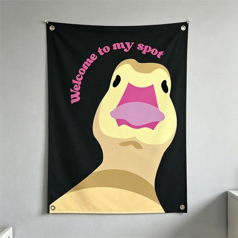 VIKAMA Black Funny Surprised Duck Tapestry Wall Hanging Welcome to My Spot Meme Aesthetic Wall Art College Dorm Bedroom Decor