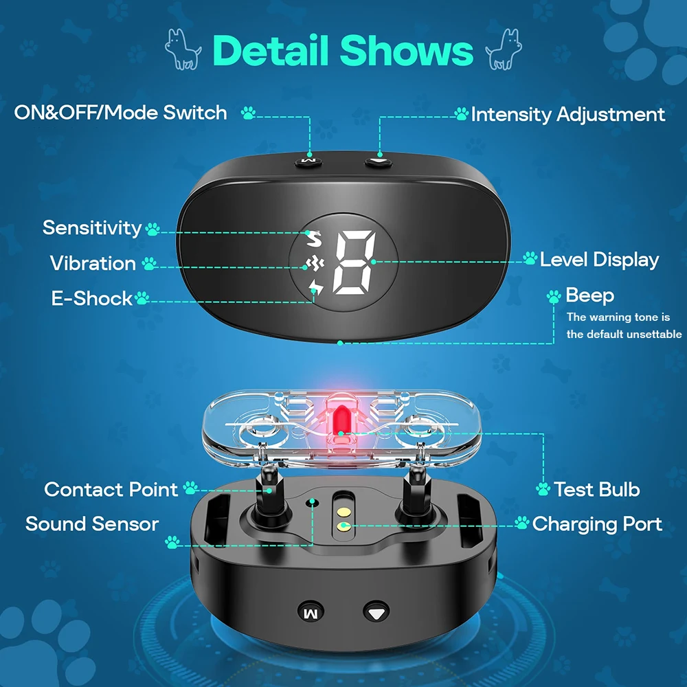Anti Barking Dog Collar Rechargeable Bark Stopper Automatic Dog Bark Collar Electric Dog Shock Collar Waterproof Training Collar view 6