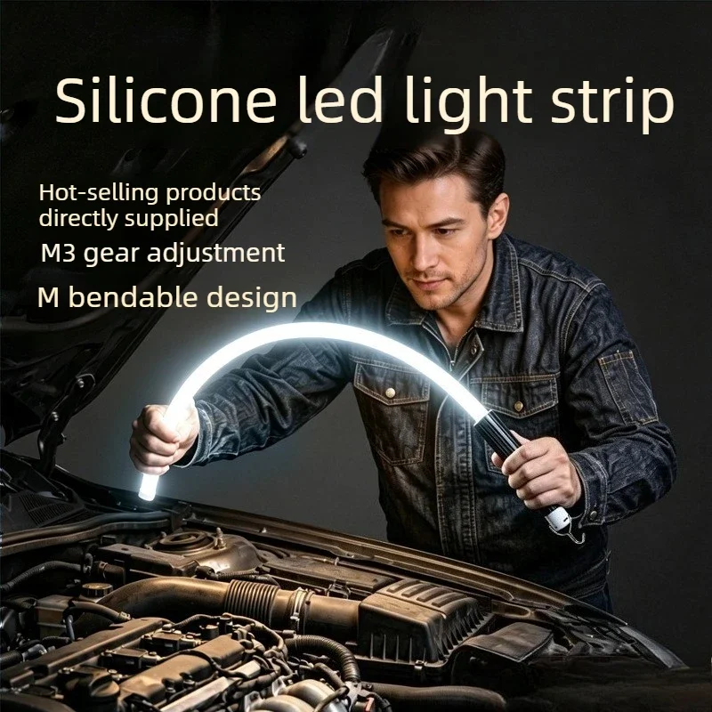 Flexible Silicone Rechargeable LED Emergency Light Handheld Multifunctional White Light Glow‑Stick
