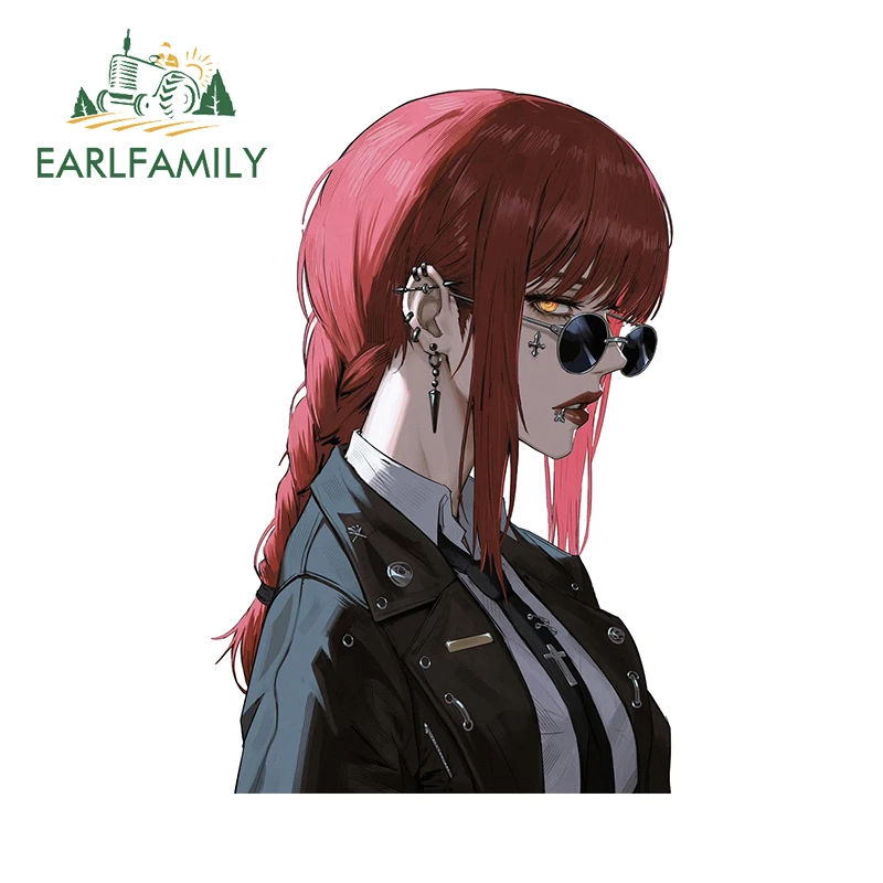 

EARLFAMILY 13см x 8.5см Наклейки с фан-артом Макимы, виниловые декоративные наклейки для автомобиля, оригинальные аксессуары, виниловые наклейки-декорации с изображением очков, губ и ушей