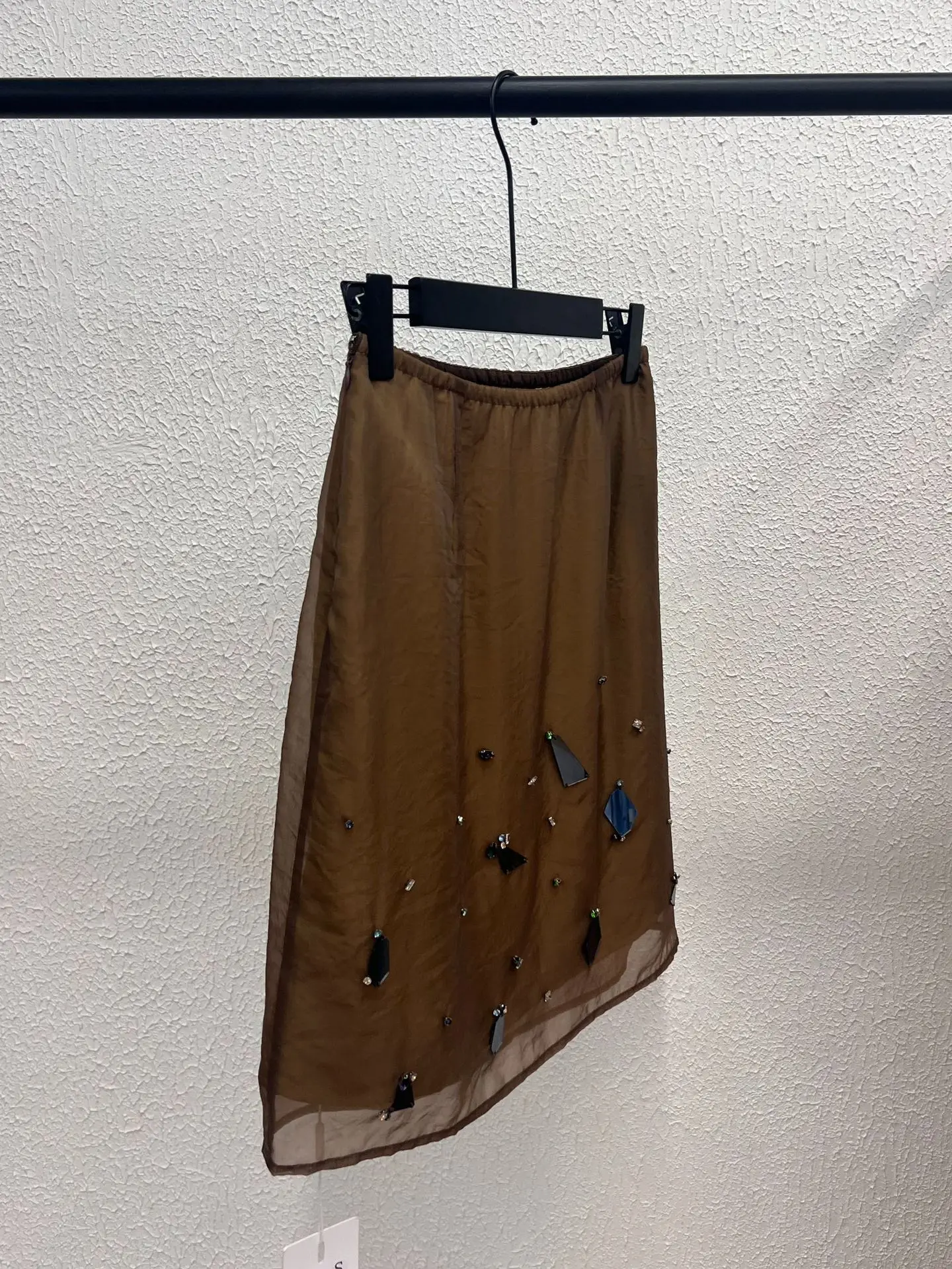 Elegant A-Line  Skirt with Beads And Elastic Waist High-End Semi-Formal Women's Skirts for Summer 2026 Polyester Fabric