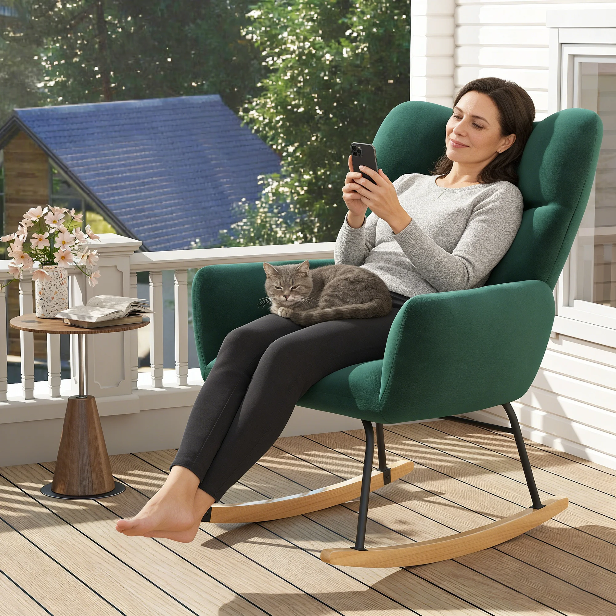 TUAREX High Back Nursery Rocking Chair, Modern Upholstered Glider Rocker, Comfy Indoor Accent Armchair for Bedroom Living Room