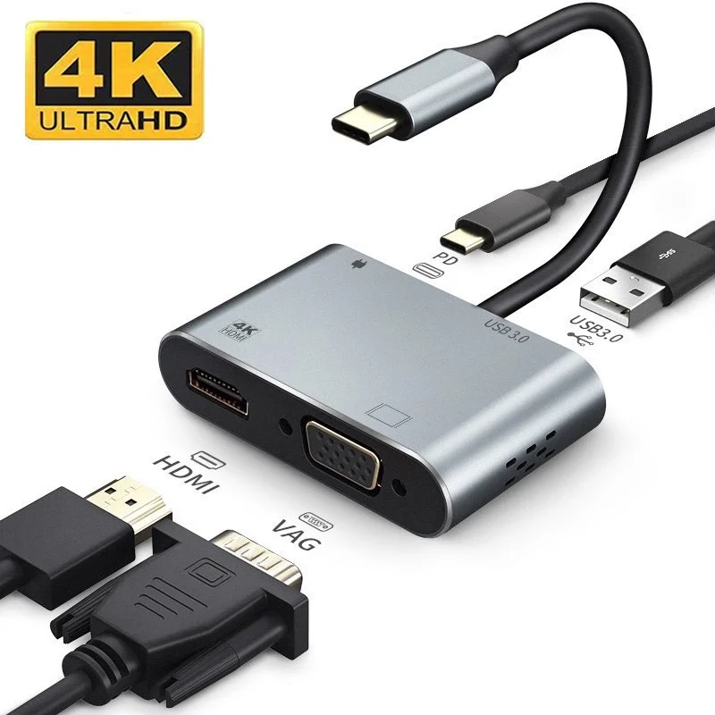 

USB C в HDMI USB-концентратор Женский конвертер-адаптер TypeC OTG 3 в 1 4K и PD Быстрая зарядка