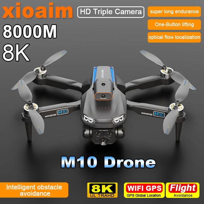 

For Xiaomi M10 Drone 8K HD Triple-Camera Professional Brushless Obstacle Avoidance Professional Omnidirectional Quadcopter Toys