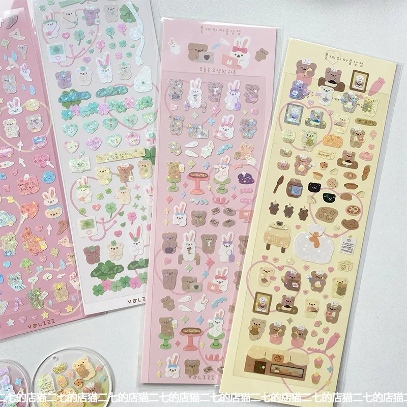 

Korean Ins Cute Bear Bunny Scrapbook Journal Stickers Kawaii Decal for DIY Decor Phone Case Guitar Laptop Planner Kids Gift