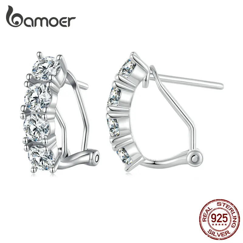 

Bamoer 2.4CT Moissanite Ear Buckles 925 Sterling Silver Hoop Earrings for Women Valentine's Day Jewelry Gift