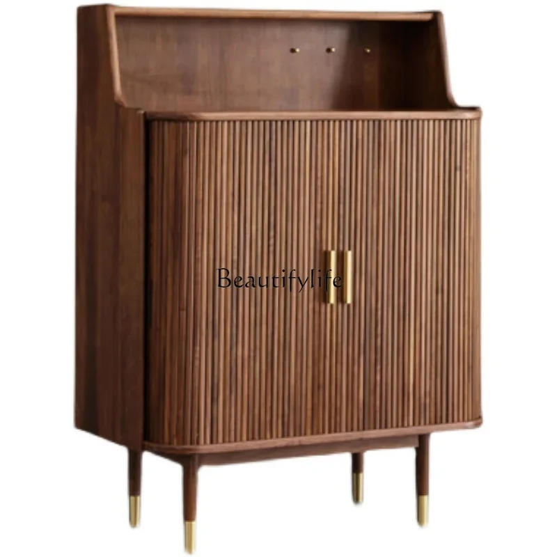 

ls 42North American black walnut shoe cabinet Nordic Japanese all solid wood porch storage shoe cabinet