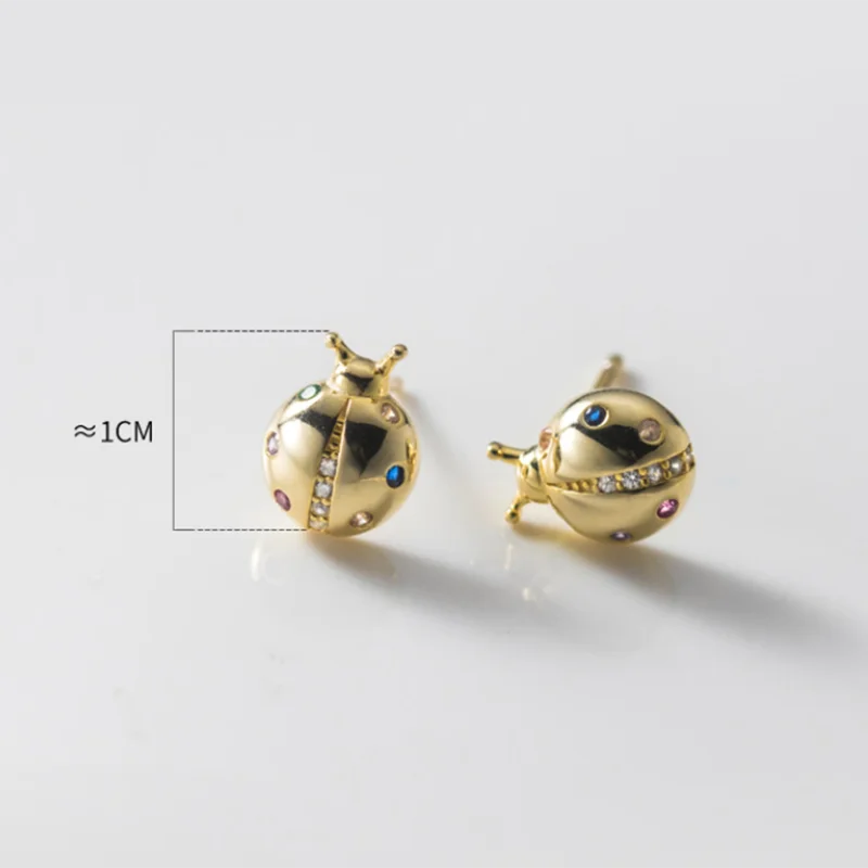 WOOZU 925 Sterling Silver Unique Design Seven-star Ladybug Zircon Stud Earrings for Women Men Birthday Gold Insects Jewelry Gift