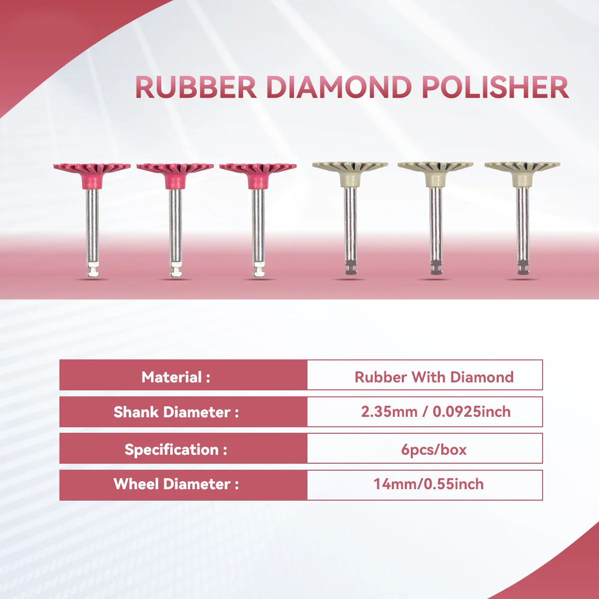 6 pcs/box Dental Diamond Polishing Rubber Spiral Wheel, Ultra-Thin,  RA 2.35mm, for Contra Angle Composite Ceramic Polishing