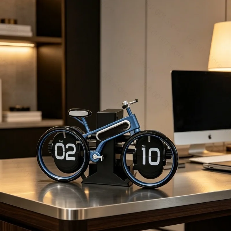 Creative Bicycle Shape Flip Clock Retro Automatic Page Turning Table Clock Home Desktop Decorative Ornament Gift