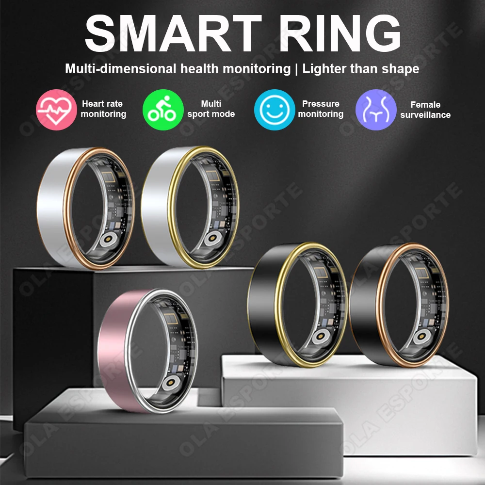 

Fashion Smart Ring Bluetooth Connection IP68 Waterproof Pedometer Heart Rate Sleep Monitoring Multi-Function Sports Fitness Ring