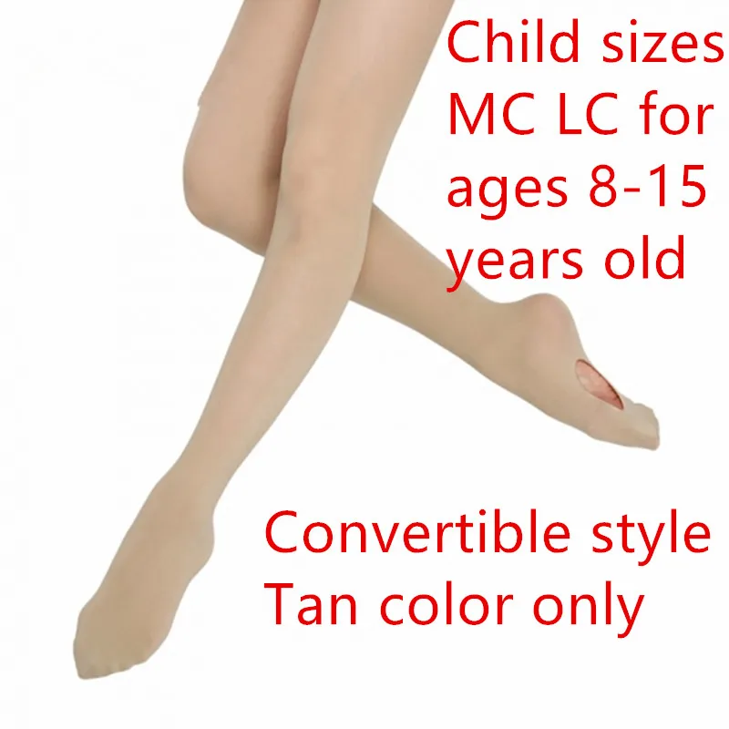 Convertible Dark Tan Child Size MC LC Dance Tights Pantyhose Velvet Microfiber Stocking Legwear Ballet Jazz Ballerina Training