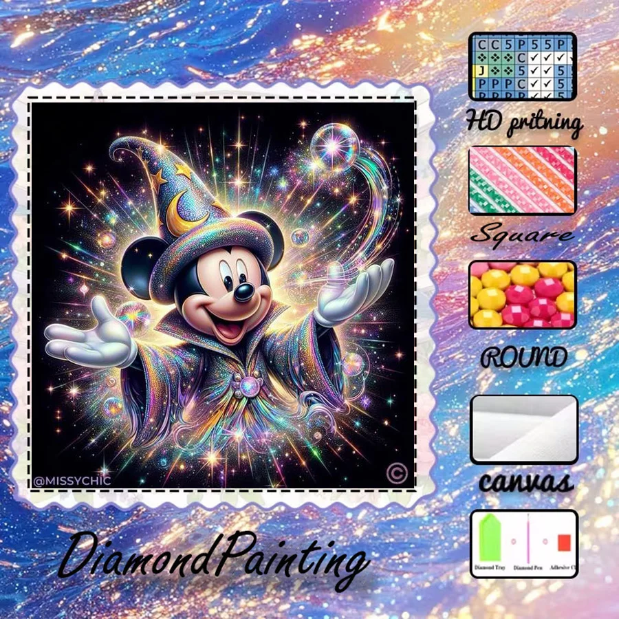 1 Stück - Potdemiel-5D-DIY - Beflockter Stoff - Spezialbohrer - Diamantmalerei-Set - Magie, Mickey - Diamantkunst