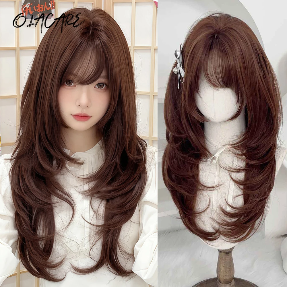 

24Inch Synthehtic Black Long Straight Hair with Layers Wig Natural Fake Women Hairpiece Wigs Hair Black Wig for Daily Use
