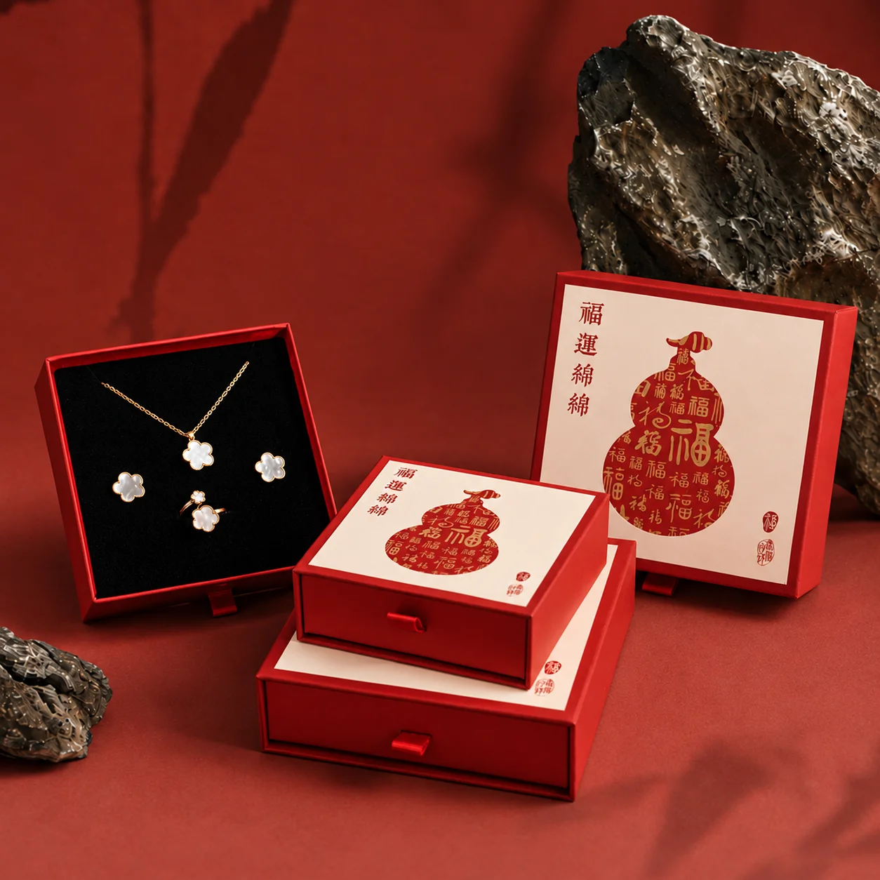 Drawer Jewelry Box Gourd-patterned Chinese Jewelry Gift Box Jewelry Display Box Chinese-style For Earring Storage Necklace