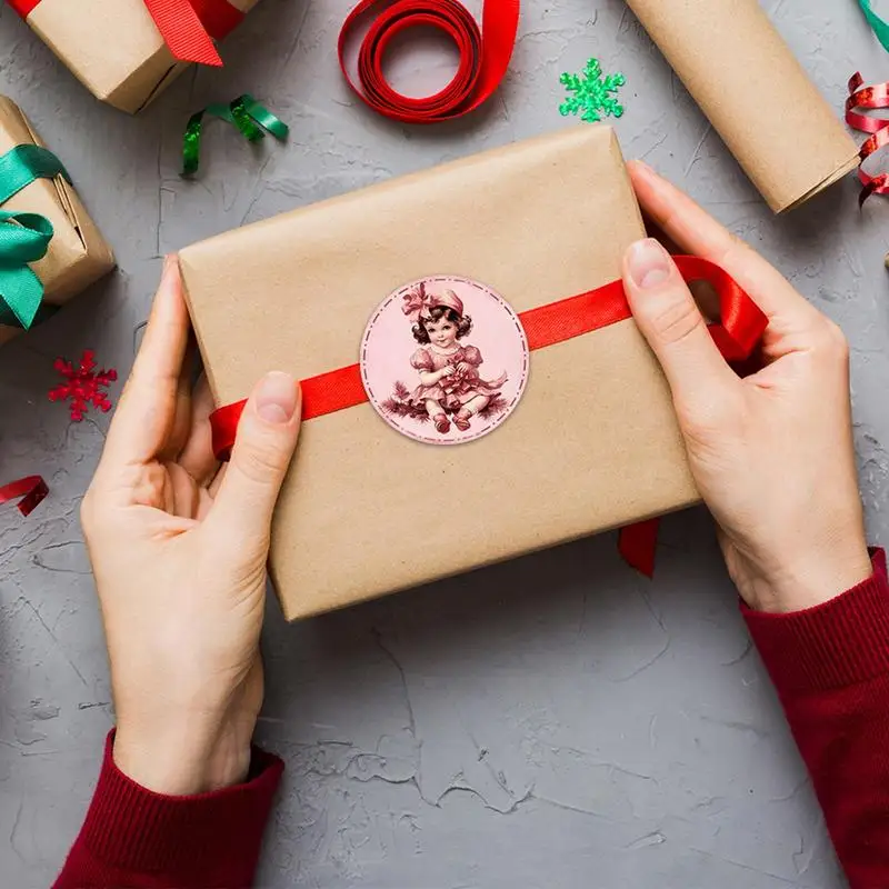 Christmas Sticker Set 90X Pink Holiday Round Labels Stickers Adhesive Decorative Envelope Seals Stickers For Woman Girl Water
