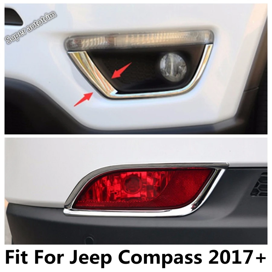 

Front Rear Fog Lights Lamp Eyelid Eyebrow Strip Decoration Cover Trim Fit For Jeep Compass 2017 - 2020 ABS Chrome Accessories