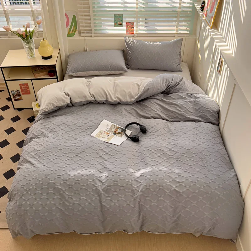 

Gray Diamond Lattice - Single Duvet Set 2025 New Skin Friendly Comforter Cover Jacquard Printed Bedding 150x200 180x220 220x240