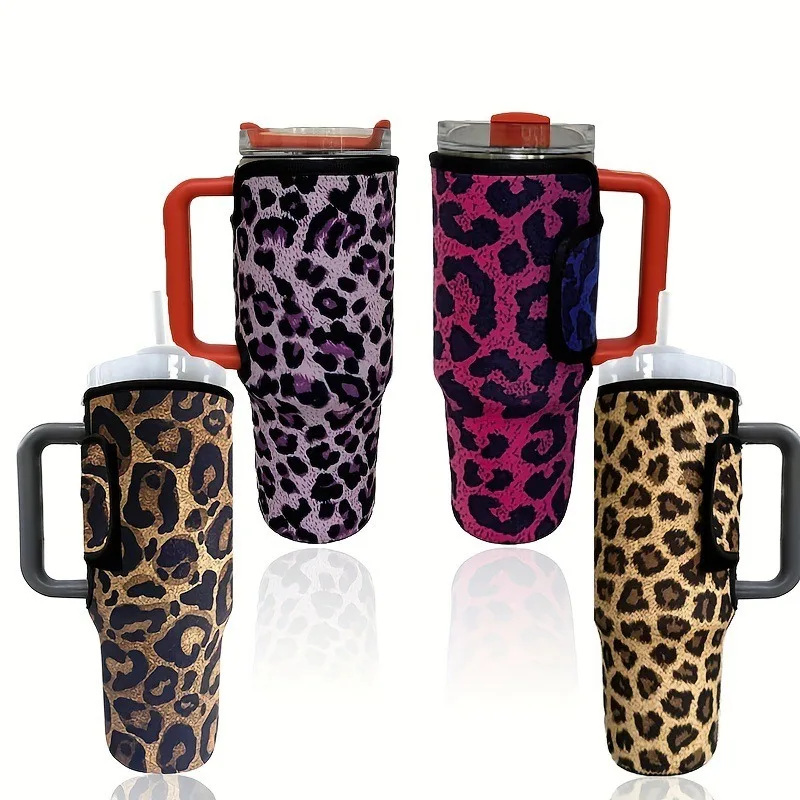 Fashion Insulated Cup Cover 40oz Waterproof Cup Sleeve Leopard Print Protect Bottle Covers for Traveling