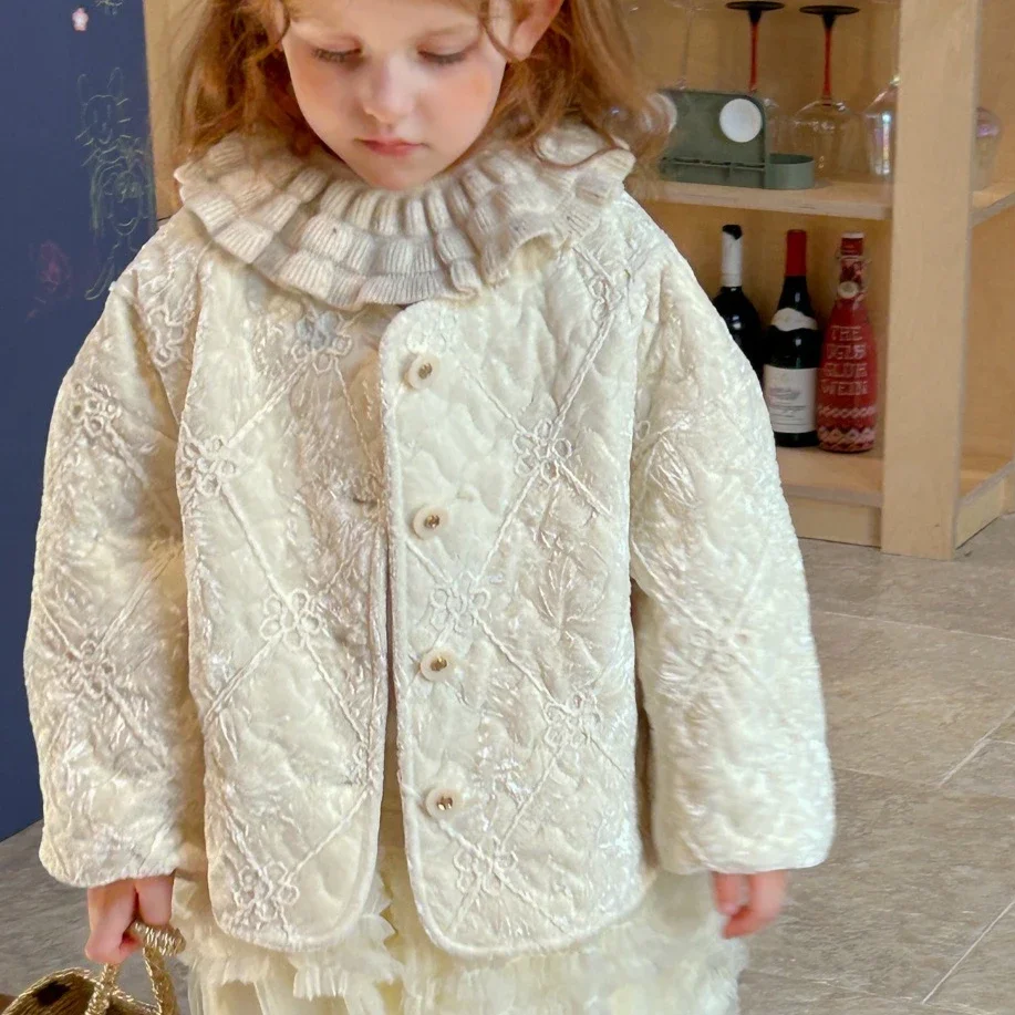 

Girls Coats 2025 Autumn and Winter New Childrens Clothes Girls Baby Cotton Velvet Quilted Cotton Clothes Casual Simple All Match