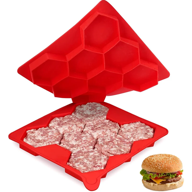 Molde de silicona para prensa de hamburguesas, 8 agujeros, antiadherente, para hacer hamburguesas, contenedor para congelador, cocina, barbacoa, moldeador de alimentos, herramienta de preparación de comidas