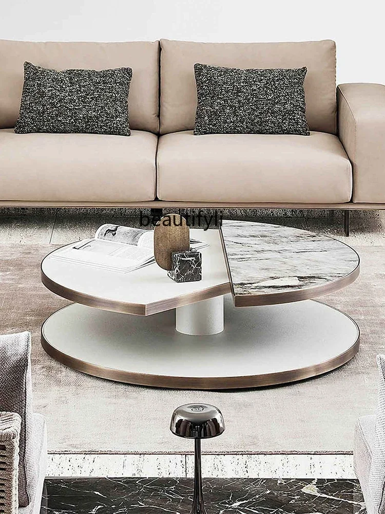 Mild Luxury Marble Coffee Table Living Room Stainless Steel round Table Simple Italian Modern Style High-End