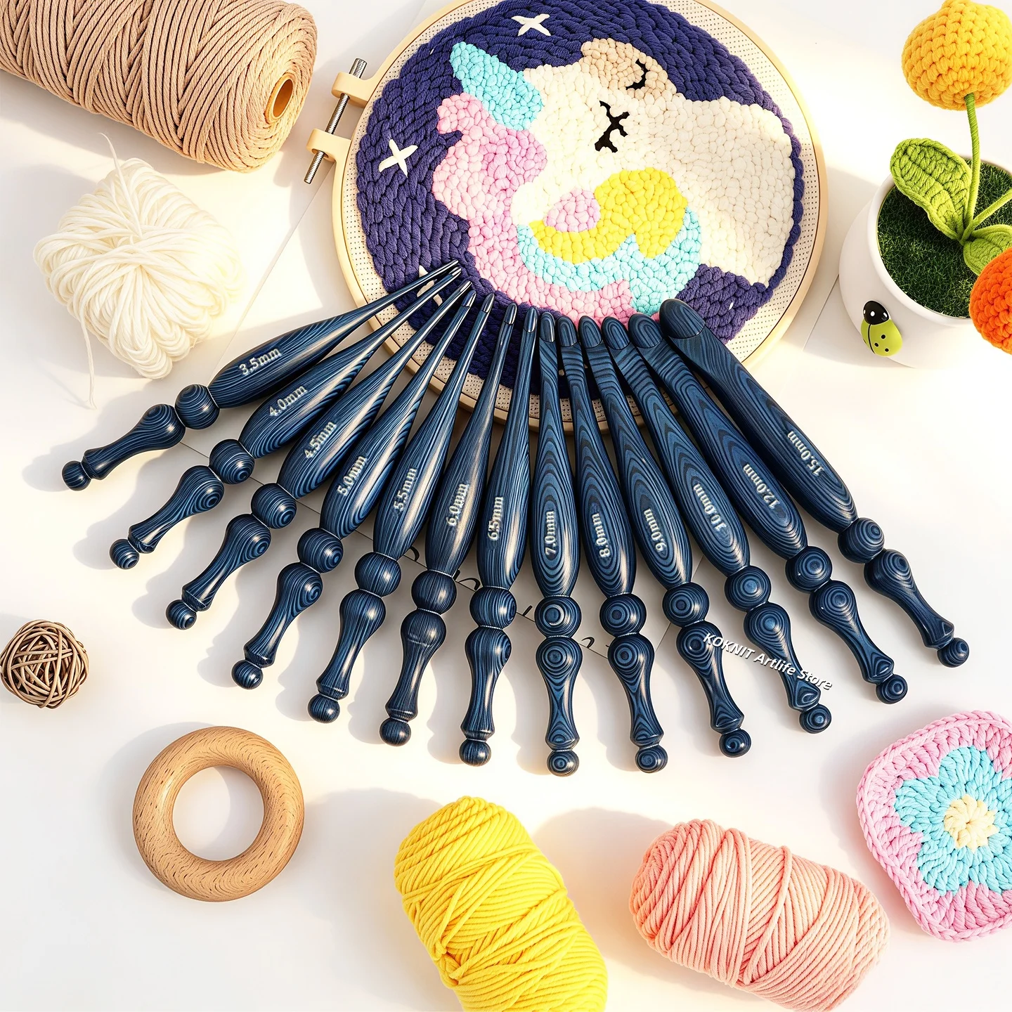 Blue Vintage Solid Wood Croche - Wooden Crochet Hooks Ergonomic Handle ulasan dan harga