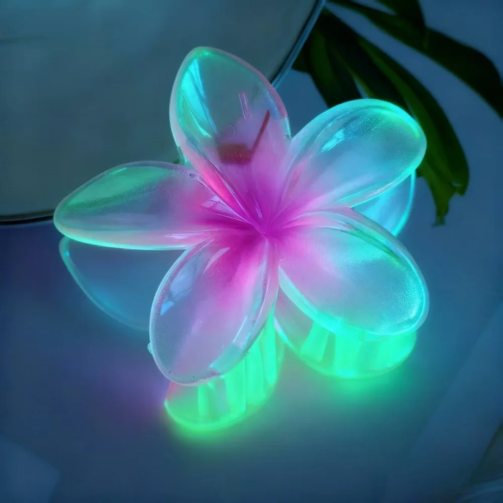 Glow In The Dark Plumeria Flower Hair Clips, Aesthetic Floral Shark Hair Clips, Elegant Back Head Ponytail Claw Barrettes, Fashion Hair Accessories for Women Girls, 2 Pack, Random Colors