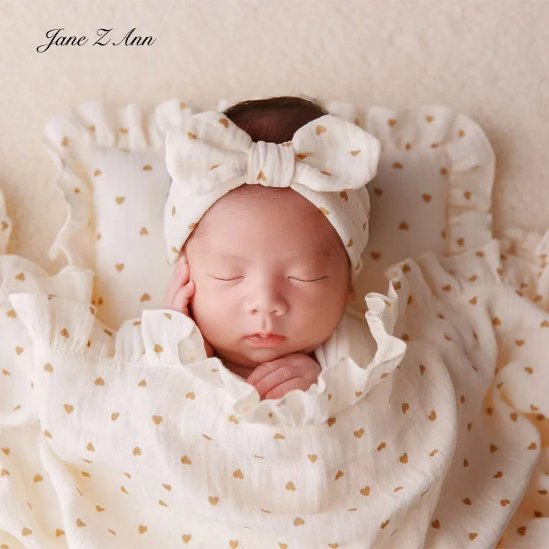 Newborn baby photo props heart bow headband wrap pillow yarn sleeping blanket studio shooting