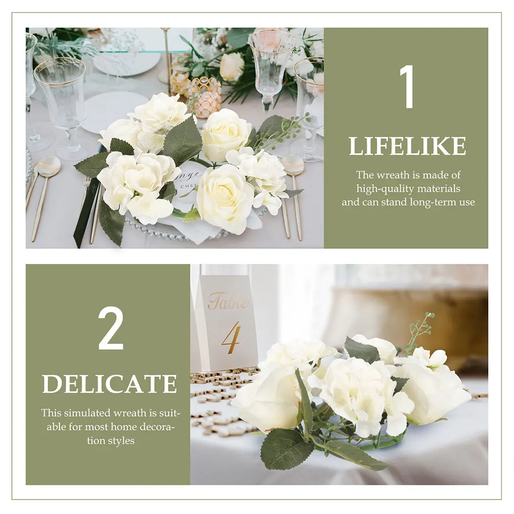 

3pcs Artificial Rose Wreath Ring Wedding Table Centerpiece Faux Flower Pillar Decorative Ornament Party Decor
