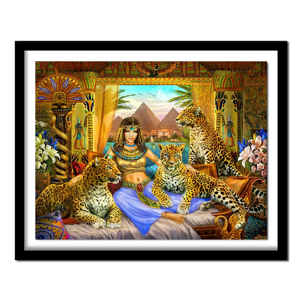 100% Full Diamond Embroidery Queen Of Egypt and leopard Diy Diamond Painting Cross Stitch Kits Home Decor Diamond  Pattern