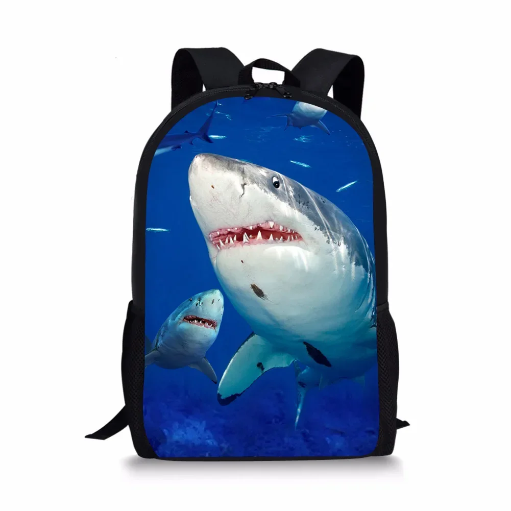 Sacs à dos d\'école d\'impression 3D grand requin blanc pour garçons, cartable de livre, cartables pour enfants, personnalisé