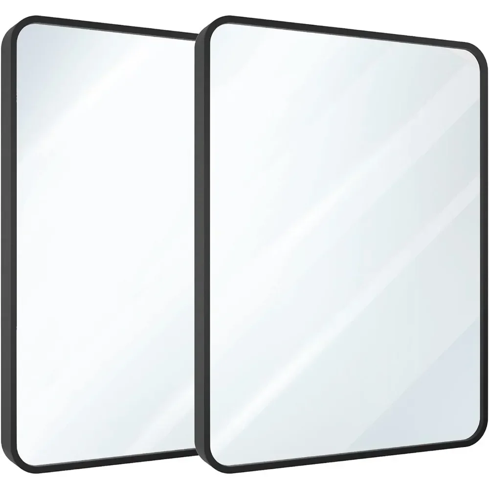 24 X 36 Inch Black Bathroom Mirror, Metal Framed Rectangular Mirror, Modern Farmhouse Makeup Mirror