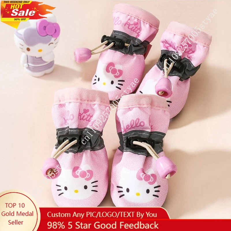 

Sanrio Pet Paw Covers 4pcs Soft-Sole Shoes for Small Dogs Cats 7.7-11 Lb Fit All-Season Nighttime Reflect