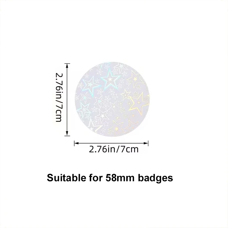 100 Stück 70mm Holographische Abzeichenfolien DIY Pin-Button-Herstellung Kunststoffschichten mit Schimmereffekt für die Emblemproduktion TMZ – Detail 1